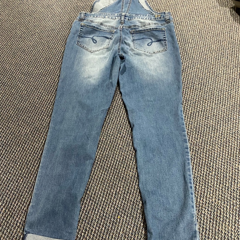 Justice lace embellished overalls. Size 18 MidRise Super Skinny. Distressed/lace - Picture 8 of 11